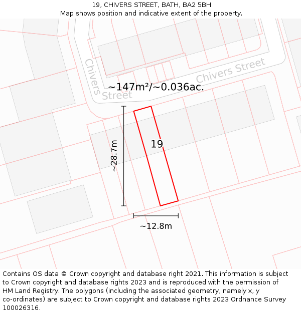 19, CHIVERS STREET, BATH, BA2 5BH: Plot and title map