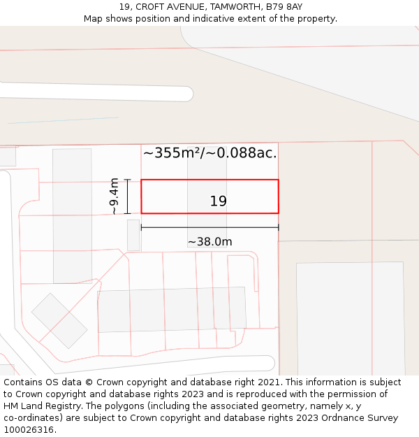 19, CROFT AVENUE, TAMWORTH, B79 8AY: Plot and title map