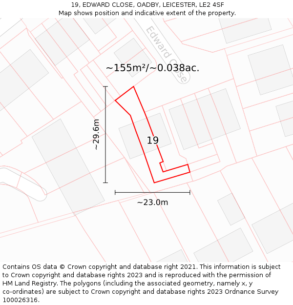 19, EDWARD CLOSE, OADBY, LEICESTER, LE2 4SF: Plot and title map
