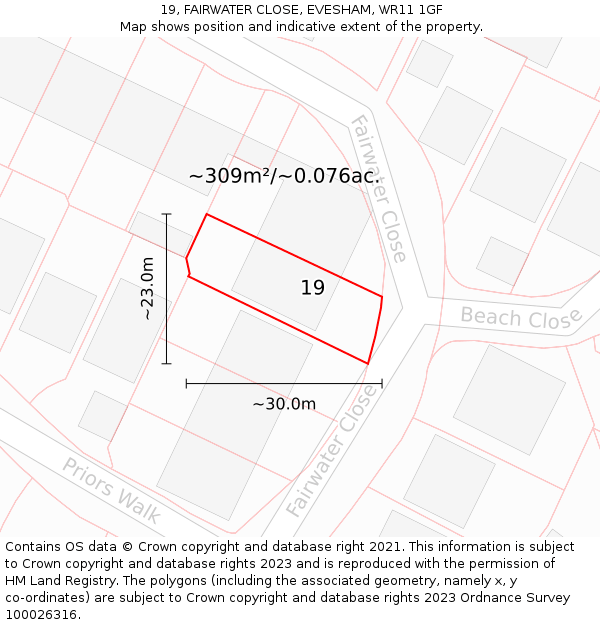 19, FAIRWATER CLOSE, EVESHAM, WR11 1GF: Plot and title map