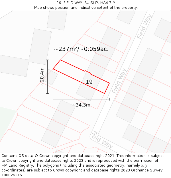 19, FIELD WAY, RUISLIP, HA4 7LY: Plot and title map