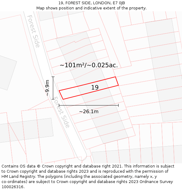 19, FOREST SIDE, LONDON, E7 0JB: Plot and title map