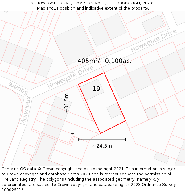 19, HOWEGATE DRIVE, HAMPTON VALE, PETERBOROUGH, PE7 8JU: Plot and title map