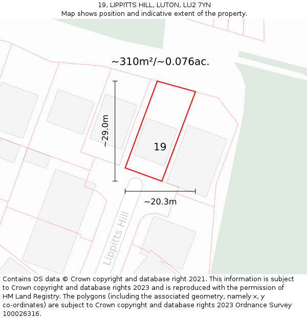 19, LIPPITTS HILL, LUTON, LU2 7YN: Plot and title map