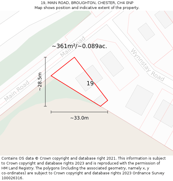 19, MAIN ROAD, BROUGHTON, CHESTER, CH4 0NP: Plot and title map