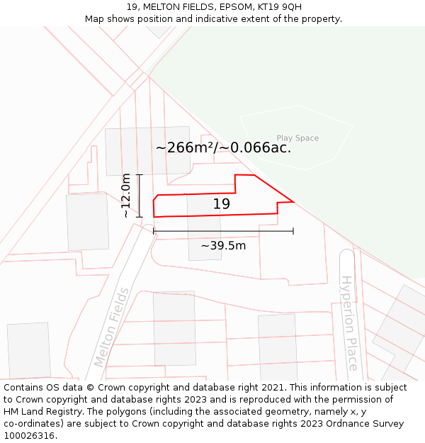 19, MELTON FIELDS, EPSOM, KT19 9QH: Plot and title map