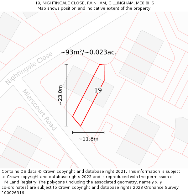19, NIGHTINGALE CLOSE, RAINHAM, GILLINGHAM, ME8 8HS: Plot and title map