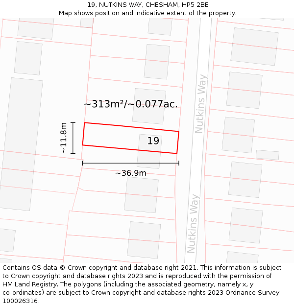19, NUTKINS WAY, CHESHAM, HP5 2BE: Plot and title map