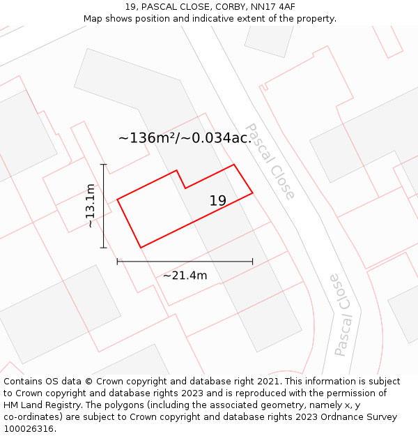 19, PASCAL CLOSE, CORBY, NN17 4AF: Plot and title map