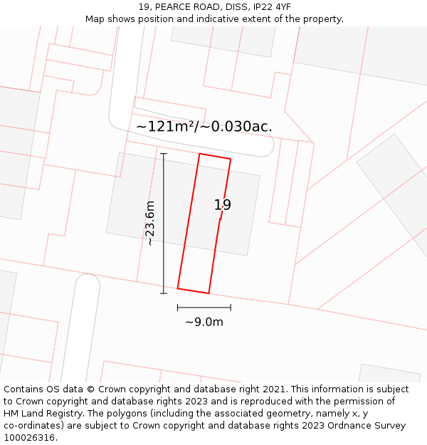 19, PEARCE ROAD, DISS, IP22 4YF: Plot and title map
