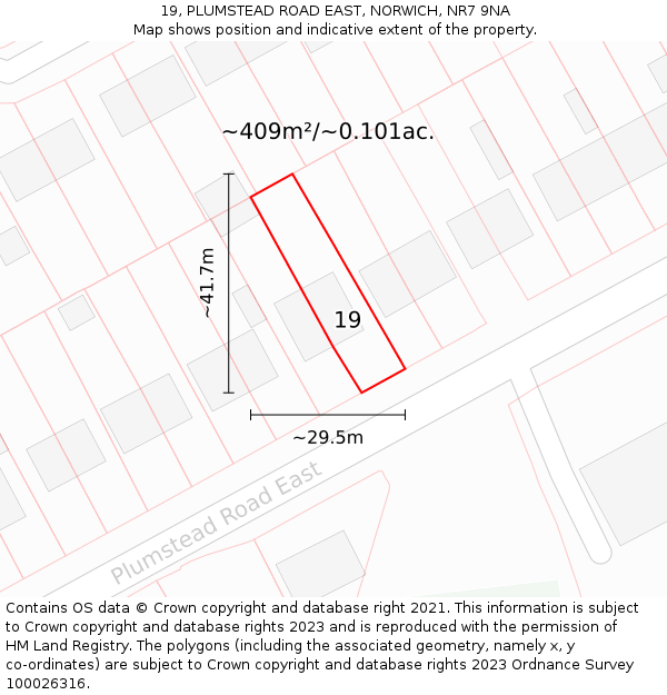 19, PLUMSTEAD ROAD EAST, NORWICH, NR7 9NA: Plot and title map