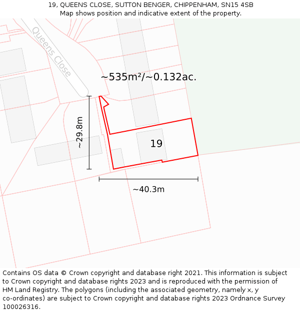 19, QUEENS CLOSE, SUTTON BENGER, CHIPPENHAM, SN15 4SB: Plot and title map