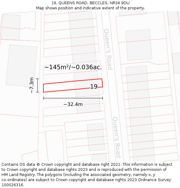 19, QUEENS ROAD, BECCLES, NR34 9DU: Plot and title map