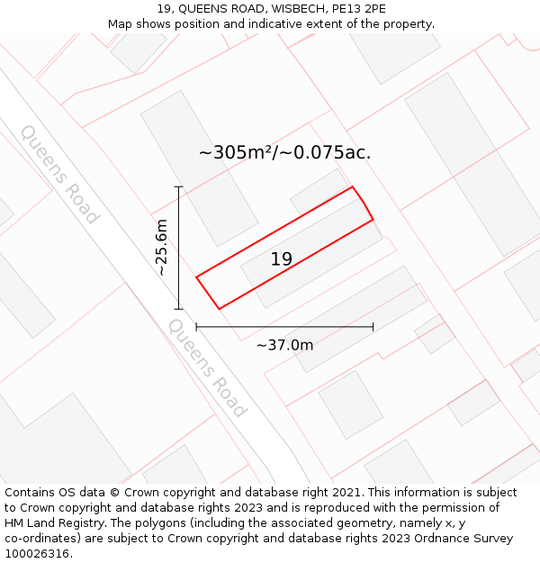 19, QUEENS ROAD, WISBECH, PE13 2PE: Plot and title map