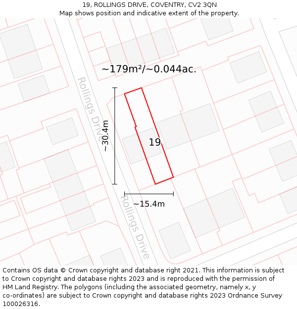 19, ROLLINGS DRIVE, COVENTRY, CV2 3QN: Plot and title map
