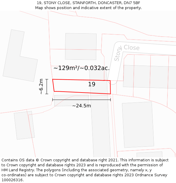 19, STONY CLOSE, STAINFORTH, DONCASTER, DN7 5BF: Plot and title map