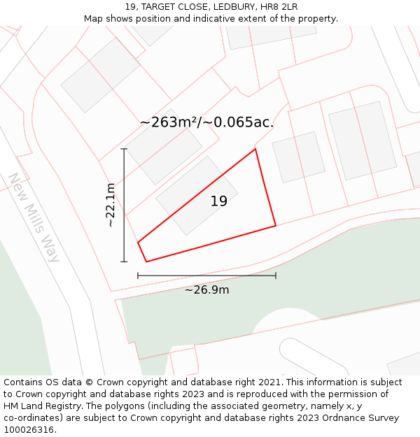 19, TARGET CLOSE, LEDBURY, HR8 2LR: Plot and title map