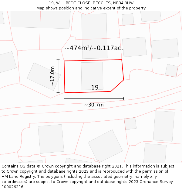 19, WILL REDE CLOSE, BECCLES, NR34 9HW: Plot and title map