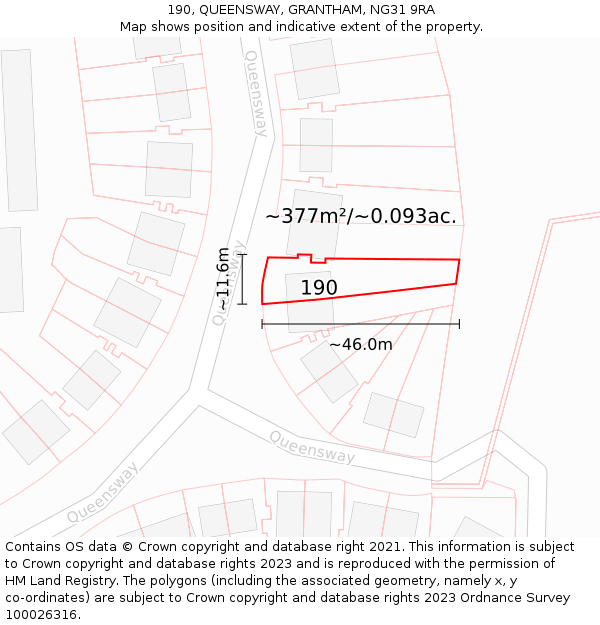 190, QUEENSWAY, GRANTHAM, NG31 9RA: Plot and title map