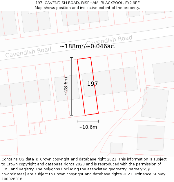 197, CAVENDISH ROAD, BISPHAM, BLACKPOOL, FY2 9EE: Plot and title map