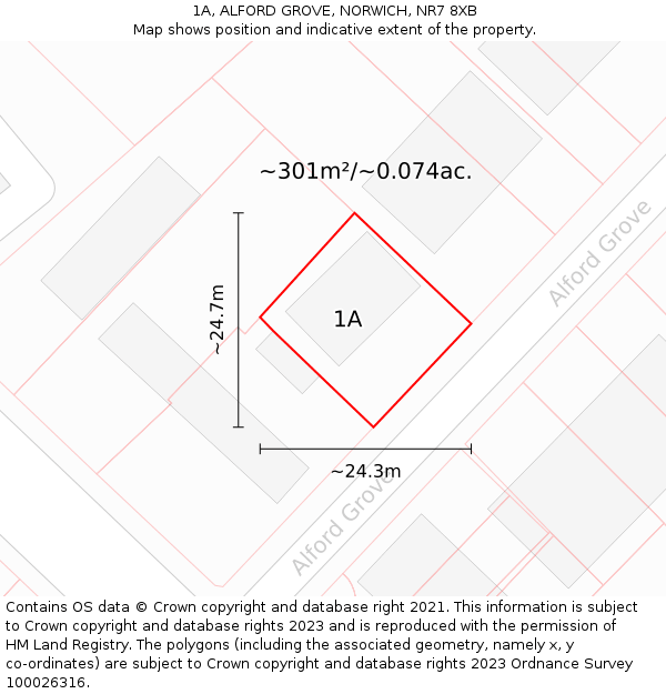 1A, ALFORD GROVE, NORWICH, NR7 8XB: Plot and title map