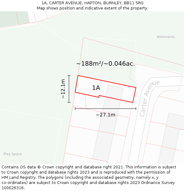 1A, CARTER AVENUE, HAPTON, BURNLEY, BB11 5RG: Plot and title map