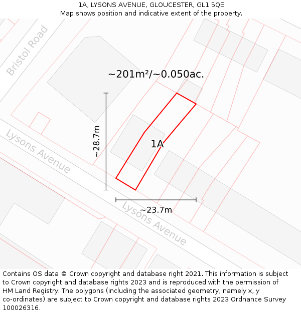 1A, LYSONS AVENUE, GLOUCESTER, GL1 5QE: Plot and title map
