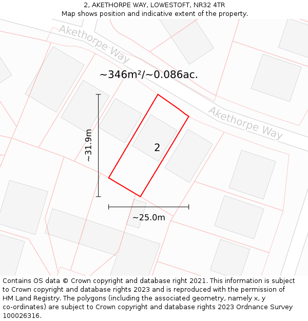 2, AKETHORPE WAY, LOWESTOFT, NR32 4TR: Plot and title map