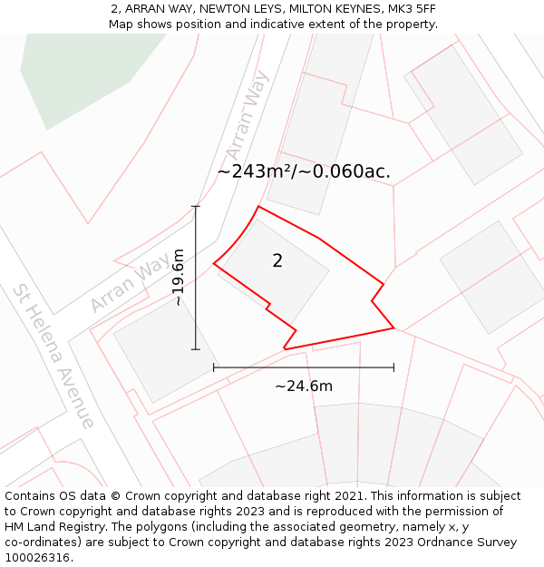 2, ARRAN WAY, NEWTON LEYS, MILTON KEYNES, MK3 5FF: Plot and title map