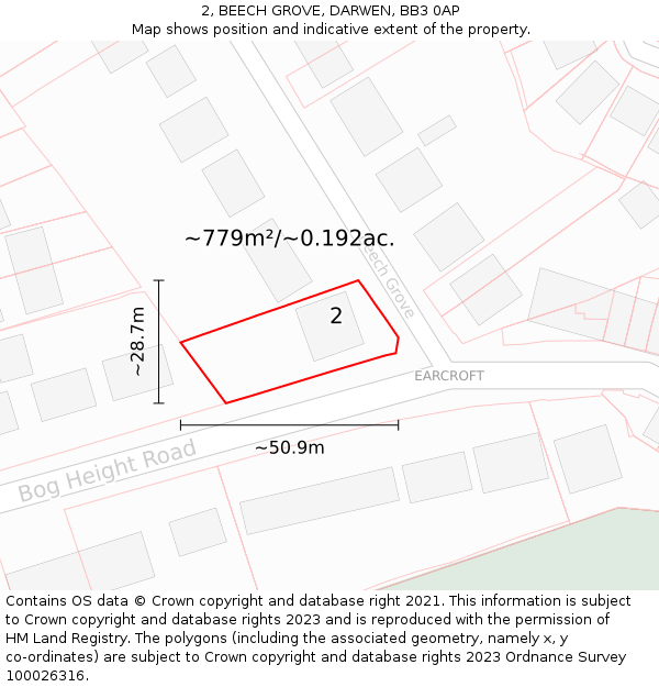 2, BEECH GROVE, DARWEN, BB3 0AP: Plot and title map