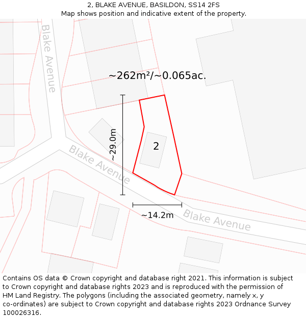 2, BLAKE AVENUE, BASILDON, SS14 2FS: Plot and title map