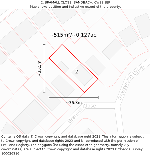 2, BRAMALL CLOSE, SANDBACH, CW11 1EF: Plot and title map