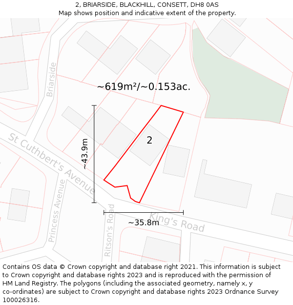 2, BRIARSIDE, BLACKHILL, CONSETT, DH8 0AS: Plot and title map