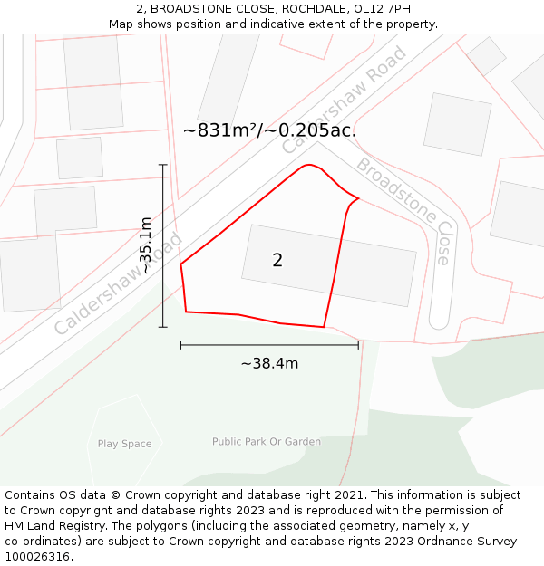2, BROADSTONE CLOSE, ROCHDALE, OL12 7PH: Plot and title map