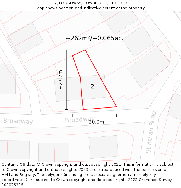 2, BROADWAY, COWBRIDGE, CF71 7ER: Plot and title map