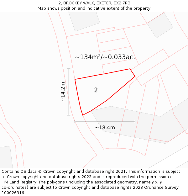 2, BROCKEY WALK, EXETER, EX2 7PB: Plot and title map