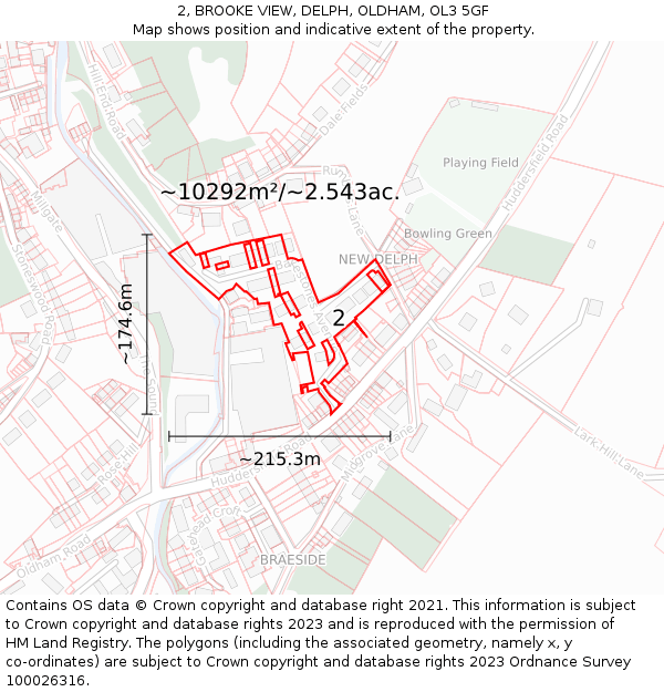 2, BROOKE VIEW, DELPH, OLDHAM, OL3 5GF: Plot and title map