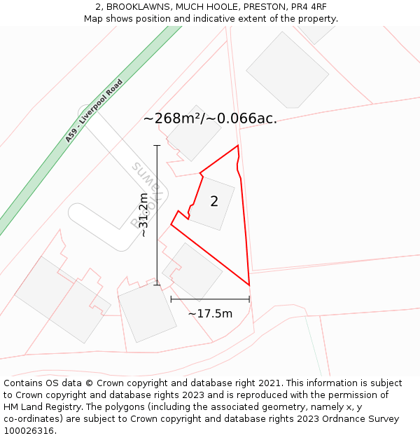 2, BROOKLAWNS, MUCH HOOLE, PRESTON, PR4 4RF: Plot and title map