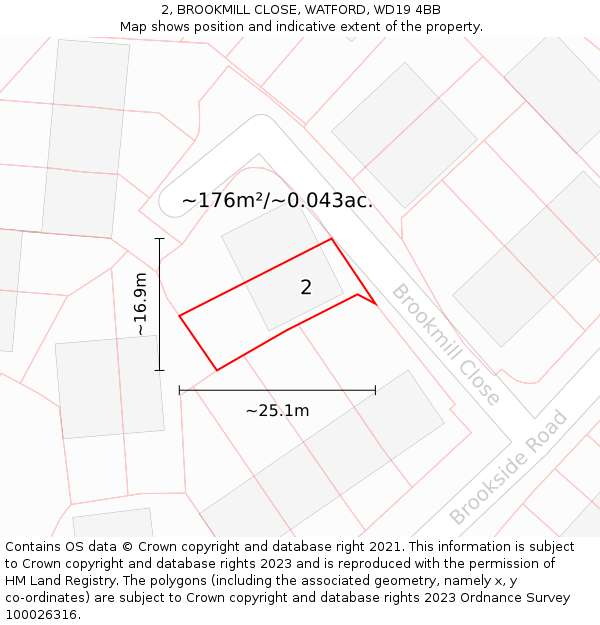 2, BROOKMILL CLOSE, WATFORD, WD19 4BB: Plot and title map