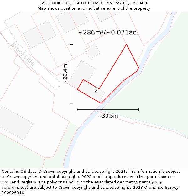 2, BROOKSIDE, BARTON ROAD, LANCASTER, LA1 4ER: Plot and title map