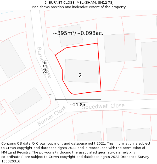 2, BURNET CLOSE, MELKSHAM, SN12 7SJ: Plot and title map