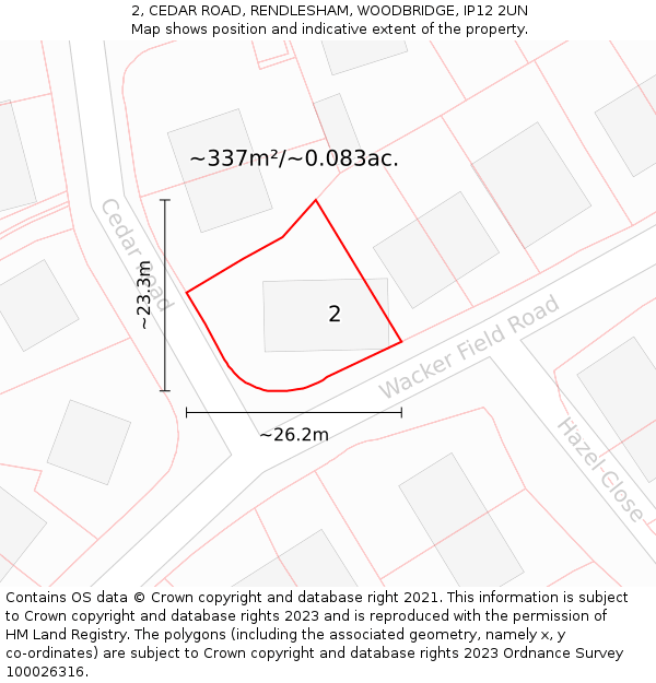 2, CEDAR ROAD, RENDLESHAM, WOODBRIDGE, IP12 2UN: Plot and title map
