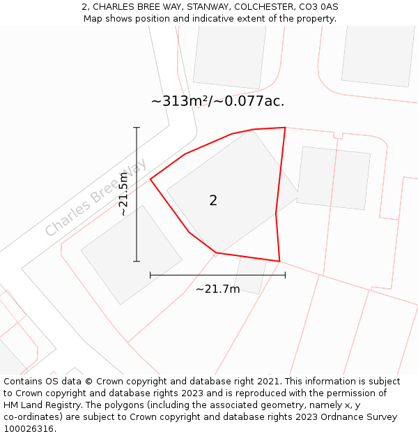 2, CHARLES BREE WAY, STANWAY, COLCHESTER, CO3 0AS: Plot and title map