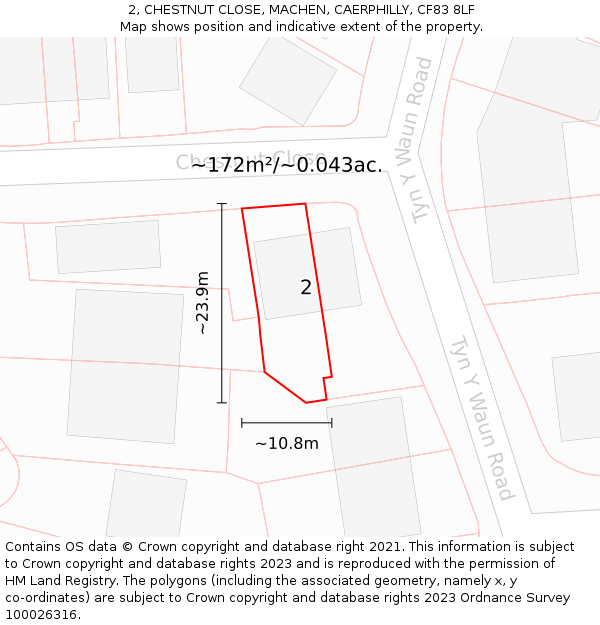 2, CHESTNUT CLOSE, MACHEN, CAERPHILLY, CF83 8LF: Plot and title map