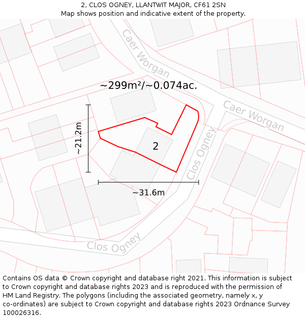 2, CLOS OGNEY, LLANTWIT MAJOR, CF61 2SN: Plot and title map
