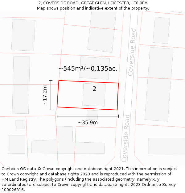 2, COVERSIDE ROAD, GREAT GLEN, LEICESTER, LE8 9EA: Plot and title map