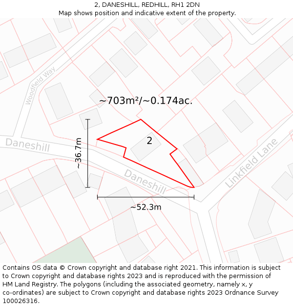 2, DANESHILL, REDHILL, RH1 2DN: Plot and title map