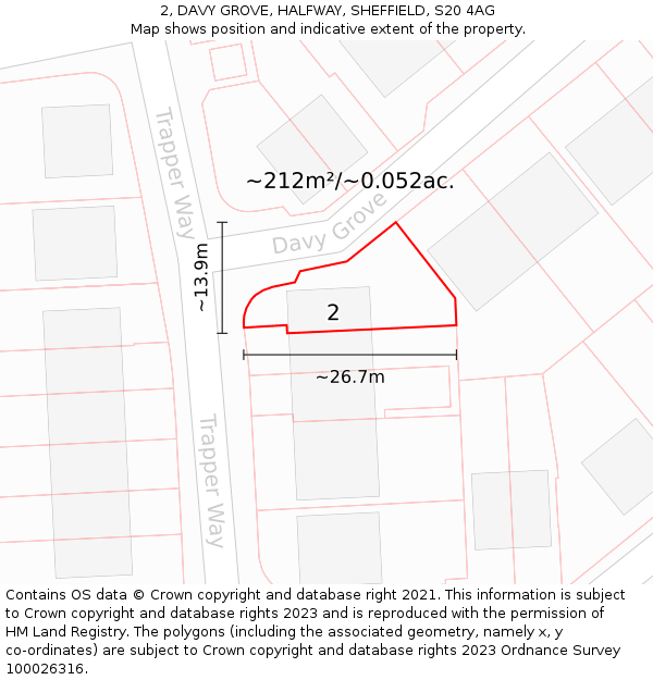 2, DAVY GROVE, HALFWAY, SHEFFIELD, S20 4AG: Plot and title map