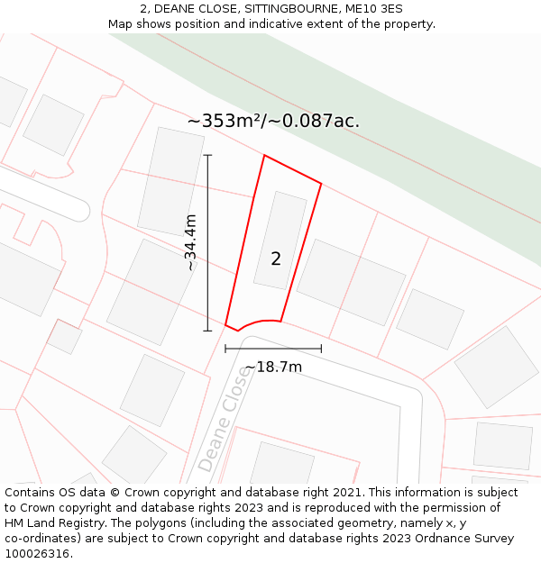 2, DEANE CLOSE, SITTINGBOURNE, ME10 3ES: Plot and title map