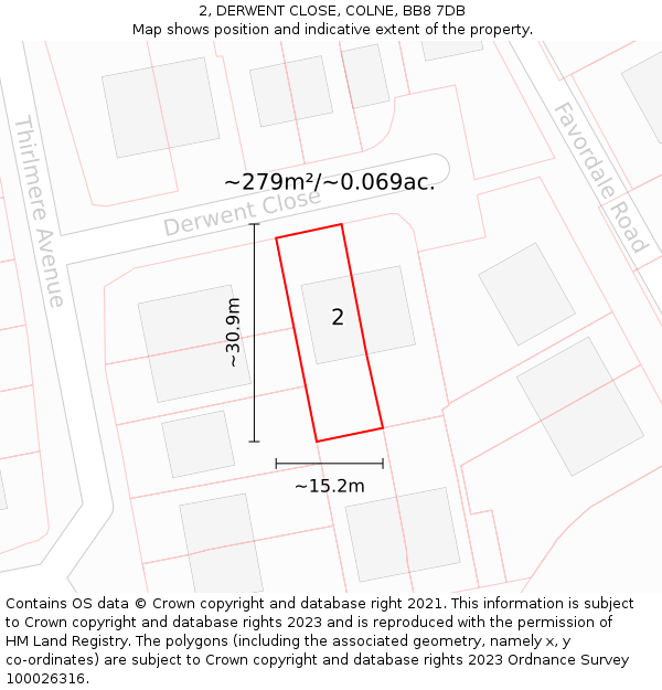 2, DERWENT CLOSE, COLNE, BB8 7DB: Plot and title map